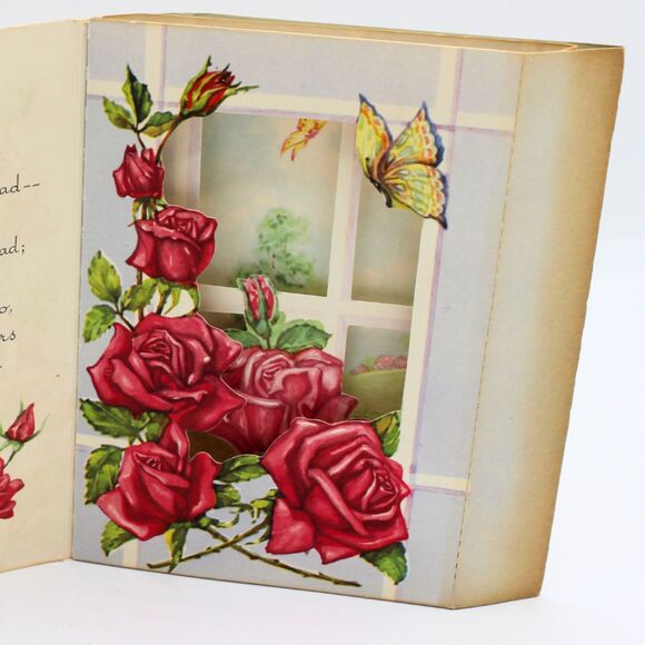 Vintage Birthday Greeting Card 3D Country Scene Red Roses 1930s Ephemera Artwork - Picture 3 of 7